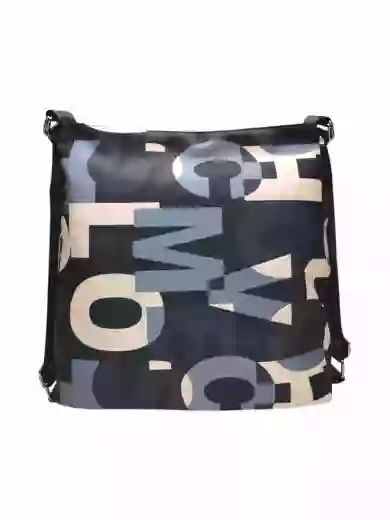 Slušivý černo-šedý kabelko-batoh 2v1 z nylonu, BOBO, 1601-7, přední strana kabelko-batohu 2v1