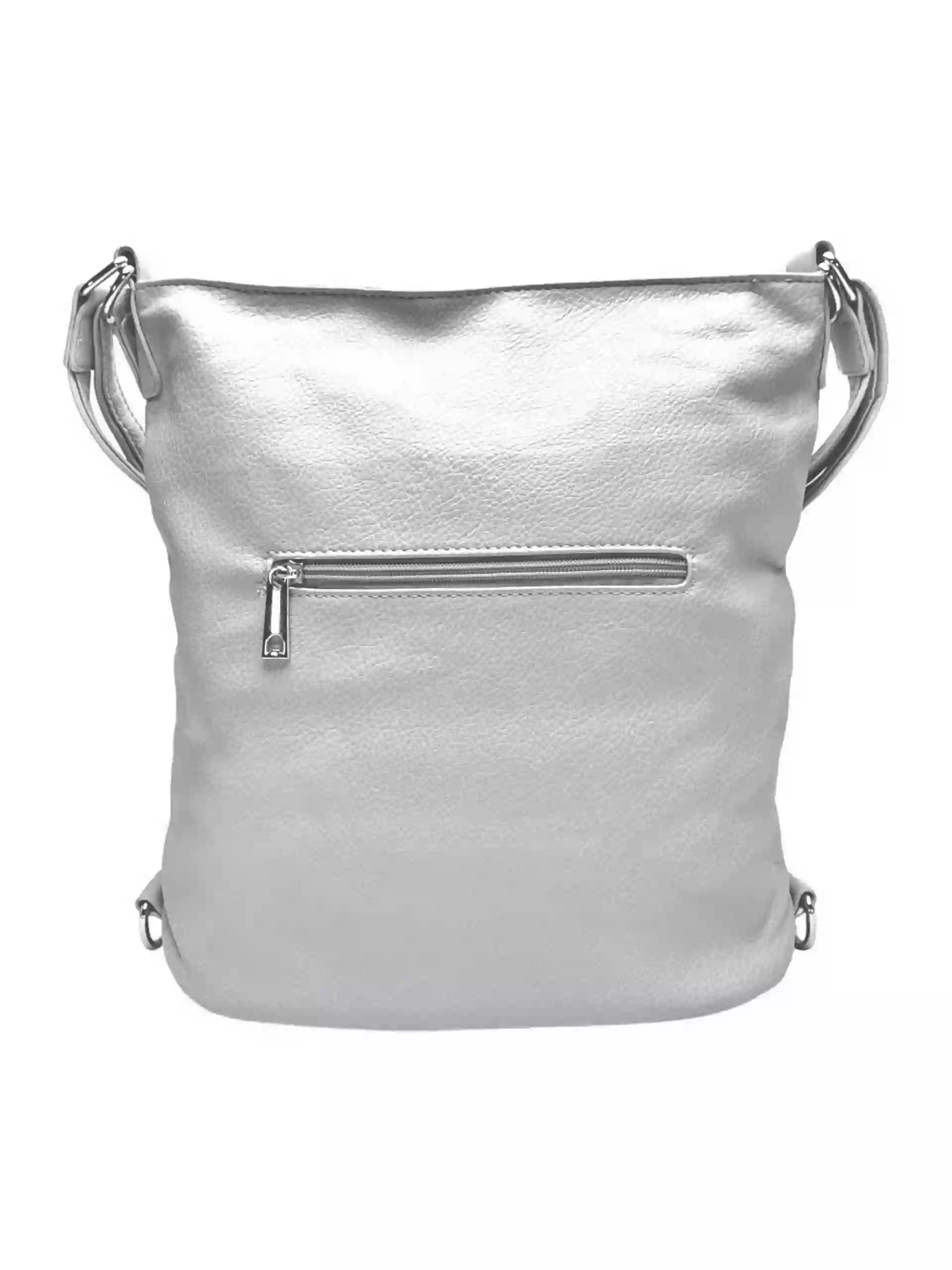 Střední světle šedý kabelko-batoh 2v1 s třásněmi, Bella Belly, 5394, zadní strana kabelko-batohu 2v1