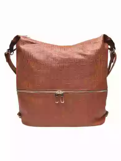 Velký středně hnědý kabelko-batoh 2v1 se vzorem, Tapple, H190010N, přední strana kabelko-batohu 2v1