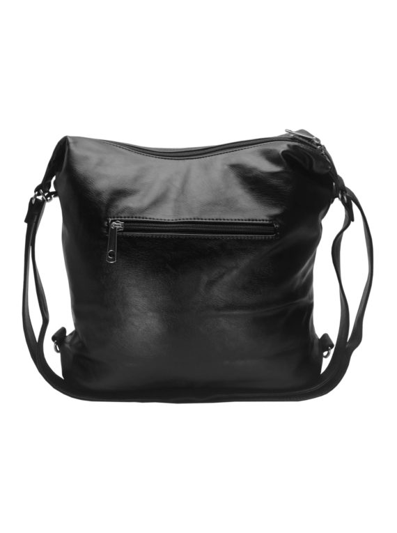 Velký dámský kabelko-batoh 2v1 s šikmými kapsami, Tapple, H18076O, černý, zadní strana kabelko-batohu