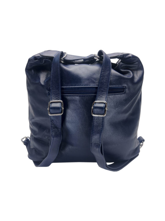 Velký dámský kabelko-batoh 2v1 s šikmými kapsami, Tapple, H18076O, tmavě modrý, zadní strana kabelko-batohu s popruhy