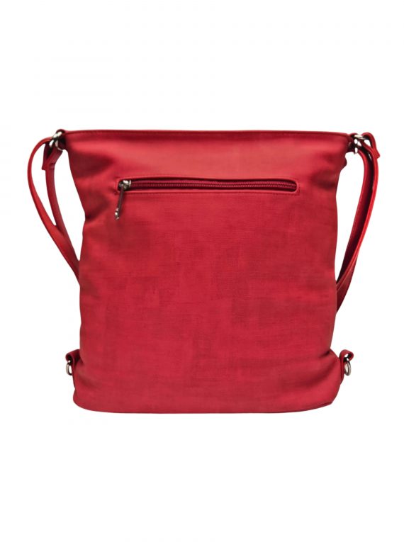 Střední kabelko-batoh 2v1 s praktickou kapsou, Tapple, H190062, červený, zadní strana kabelko-batohu
