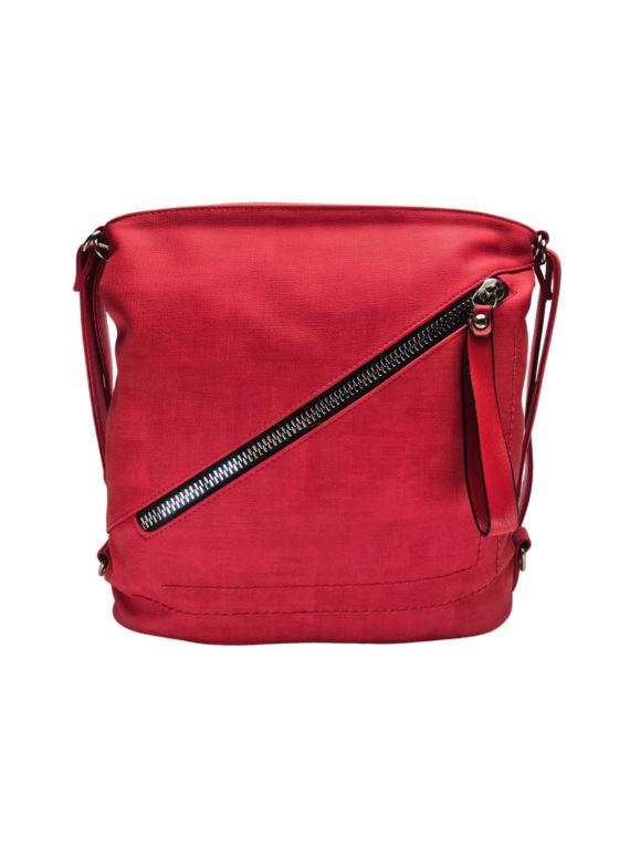 Střední kabelko-batoh 2v1 se slušivým šikmým zipem, Tapple, H190061, červený, přední strana kabelko-batohu