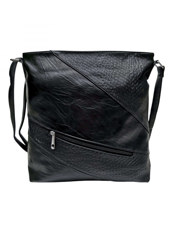 Velká crossbody kabelka se slušivou texturou, Tapple, H17225, černá, přední strana kabelky