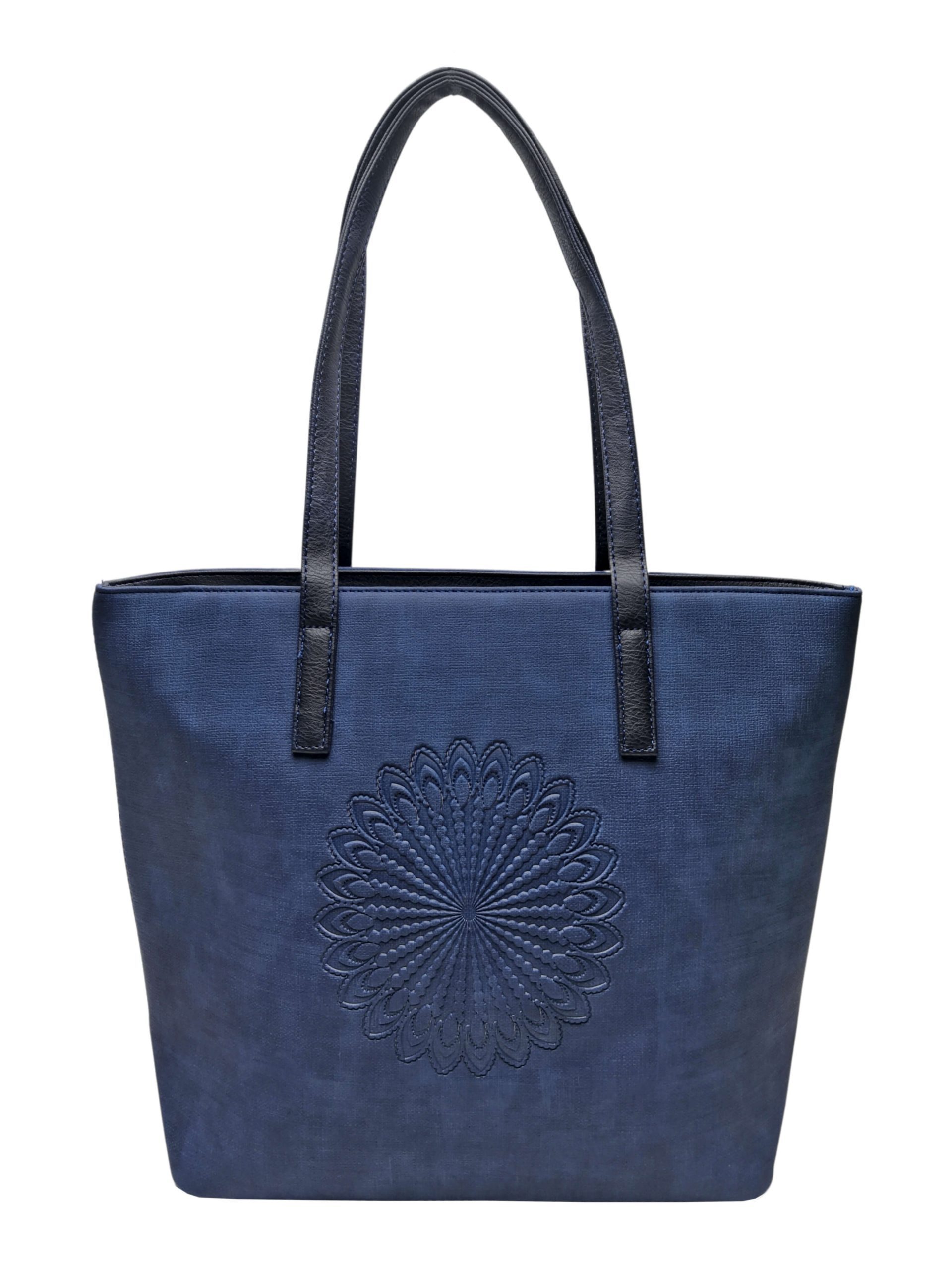Středně modrá dámská kabelka přes rameno s texturou, Tapple, H17409, zadní strana kabelky přes rameno