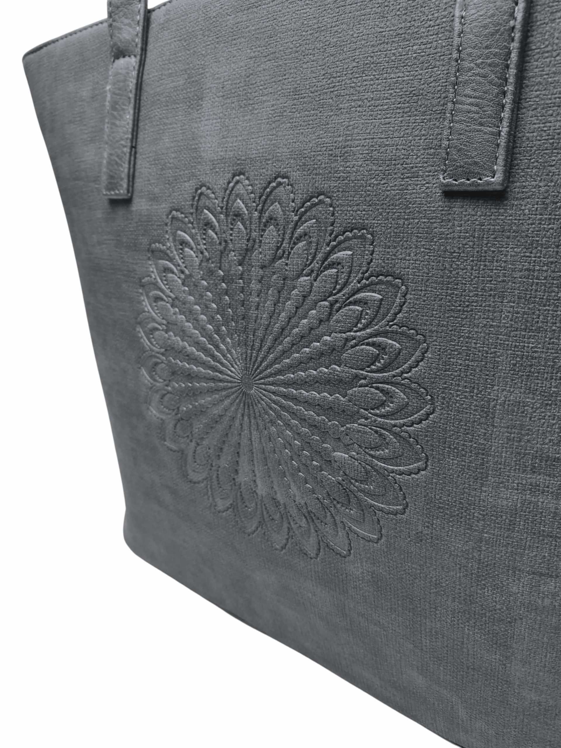Středně šedá dámská kabelka přes rameno s texturou, Tapple, H17409, detail zadní strany kabelky přes rameno