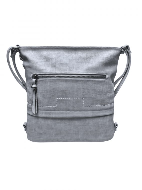 Střední kabelko-batoh 2v1 s praktickou kapsou, Tapple, H190062, světle šedý, přední strana kabelko-batohu