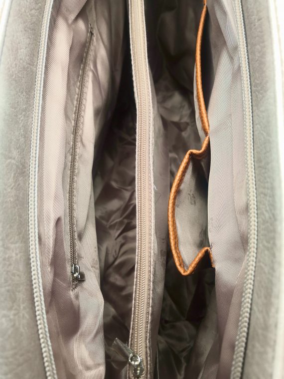 Dámská kabelka přes rameno s šikmými vzory, Tapple, H190030, světle šedá, vnitřní uspořádání kabelky přes rameno