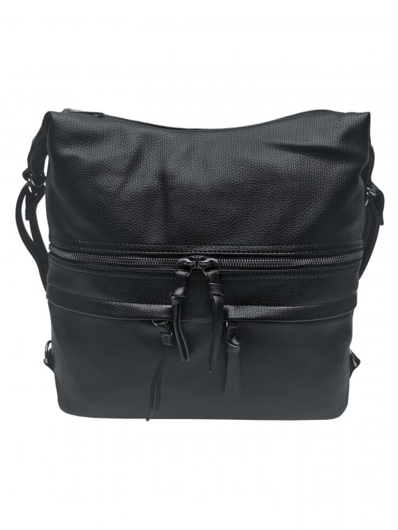 Velký dámský kabelko-batoh s praktickými kapsami, Tapple, H181175N2, černý, přední strana kabelko-batohu