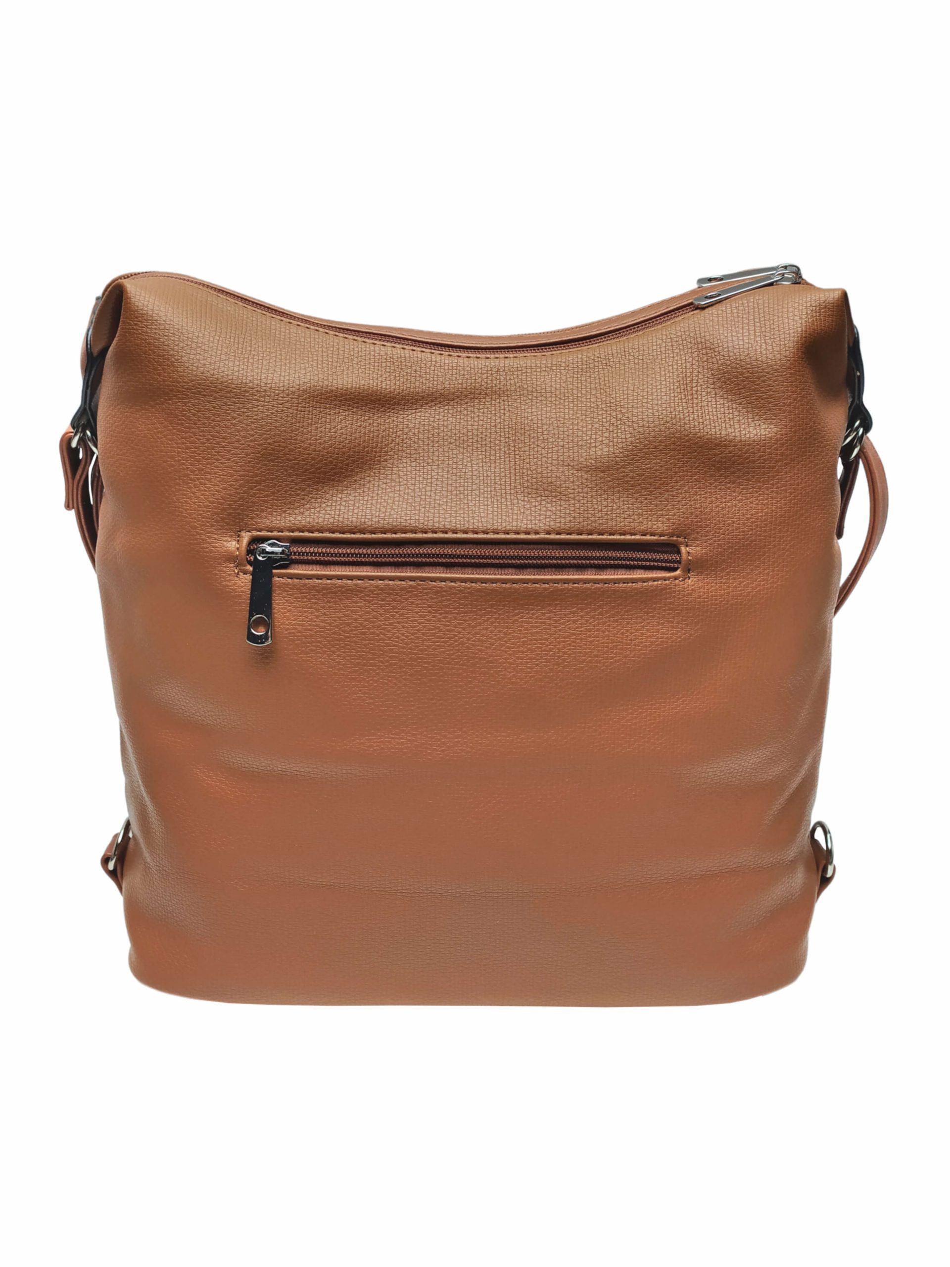 Velký středně hnědý kabelko-batoh s kapsami, Tapple, H181175N2, zadní strana kabelko-batohu