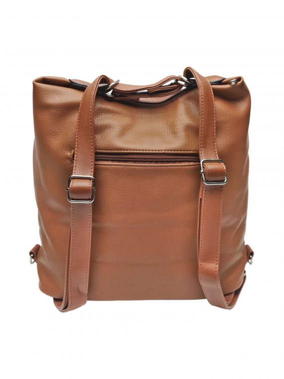 Velký dámský kabelko-batoh s praktickými kapsami, Tapple, H181175N2, středně hnědý, zadní strana kabelko-batohu s popruhy
