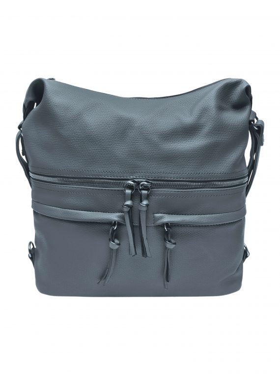 Velký dámský kabelko-batoh s praktickými kapsami, Tapple, H181175N2, středně šedý, přední strana kabelko-batohu