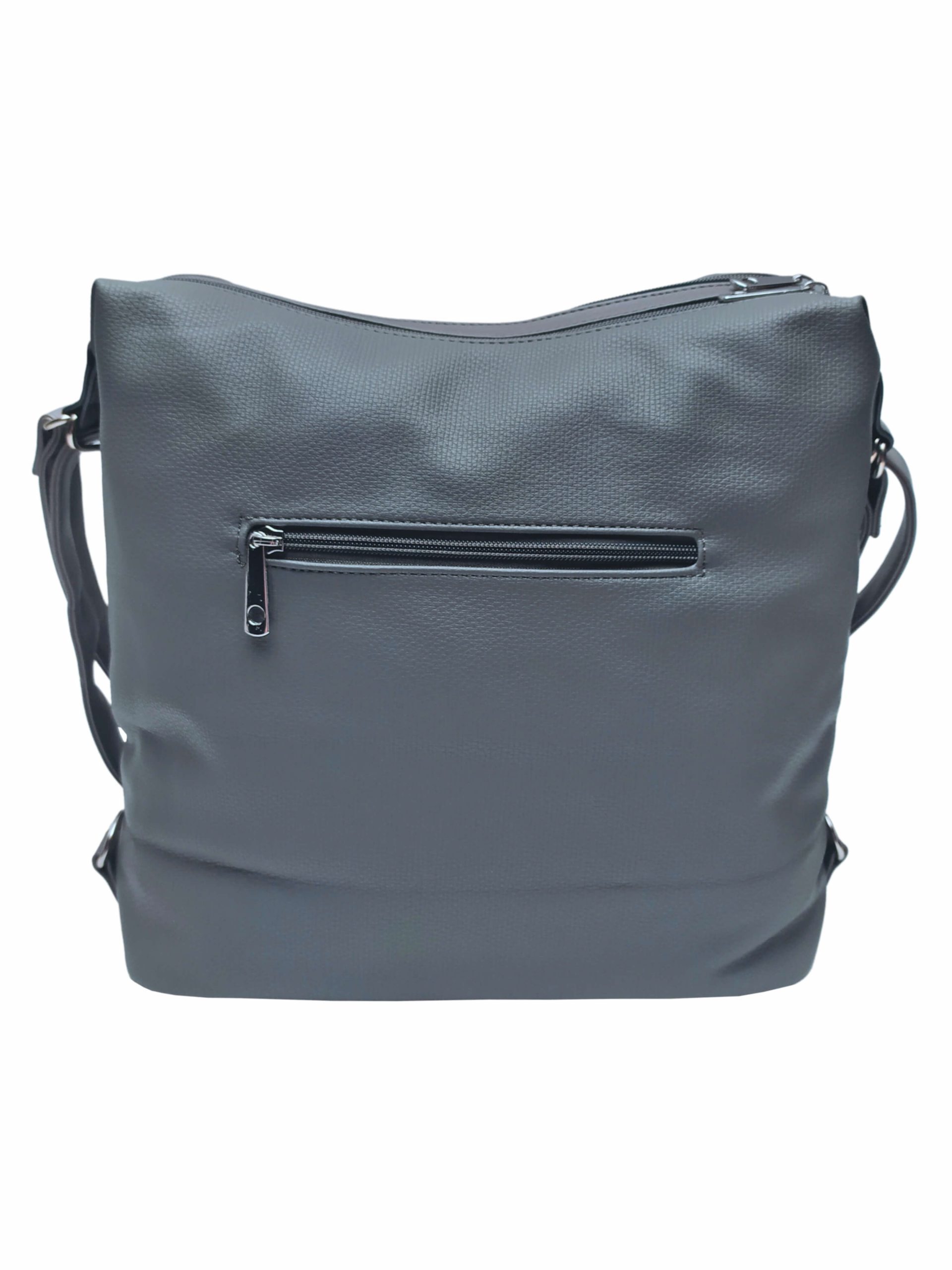 Velký středně šedý kabelko-batoh s kapsami, Tapple, H181175N2, zadní strana kabelko-batohu 2v1