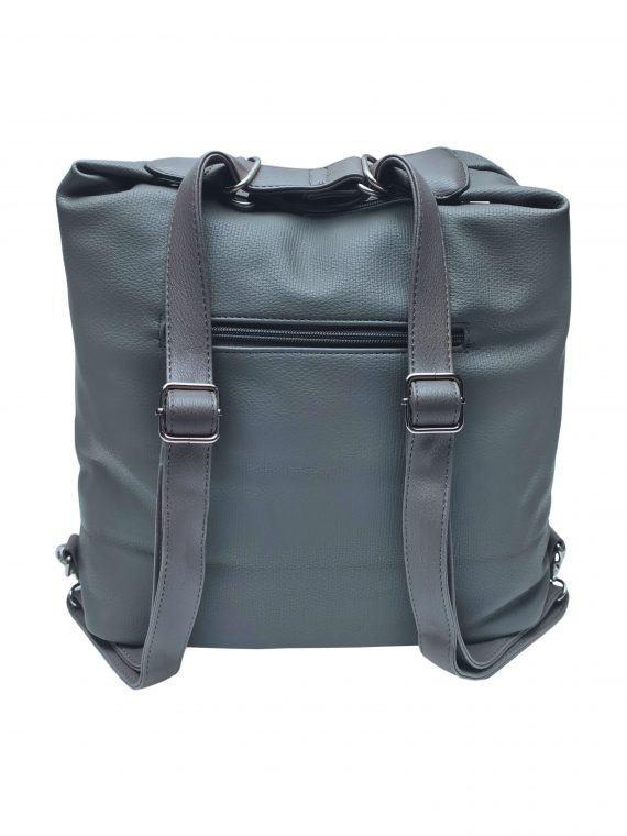 Velký dámský kabelko-batoh s praktickými kapsami, Tapple, H181175N2, středně šedý, zadní strana kabelko-batohu s popruhy
