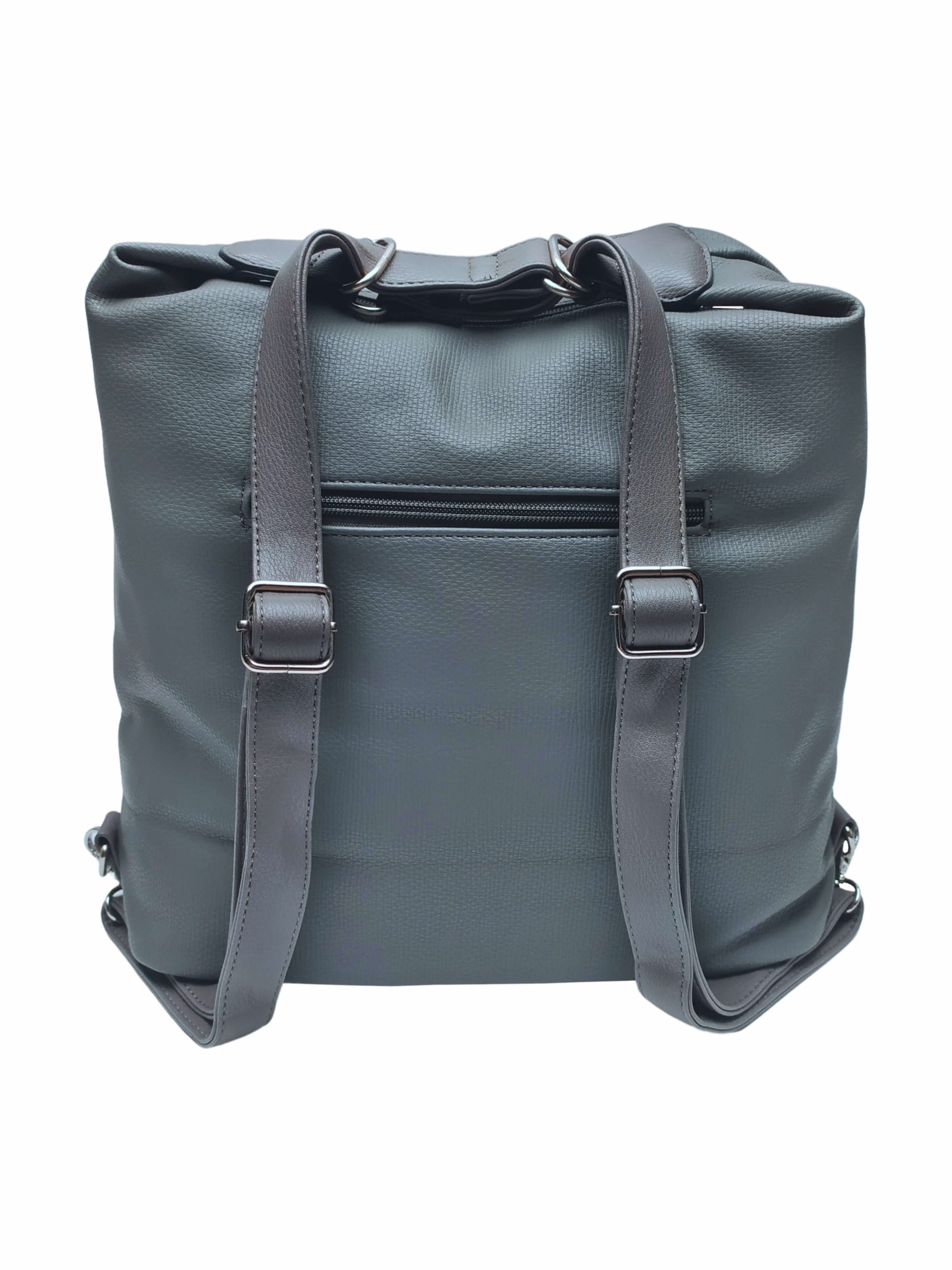 Velký středně šedý kabelko-batoh s kapsami, Tapple, H181175N2, zadní strana kabelko-batohu 2v1 s popruhy