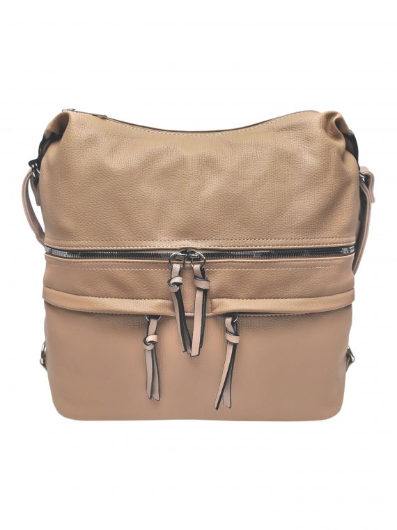 Velký dámský kabelko-batoh s praktickými kapsami, Tapple, H181175N2, světle hnědý, přední strana kabelko-batohu