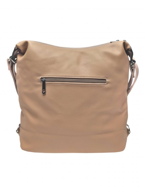 Velký dámský kabelko-batoh s praktickými kapsami, Tapple, H181175N2, světle hnědý, zadní strana kabelko-batohu
