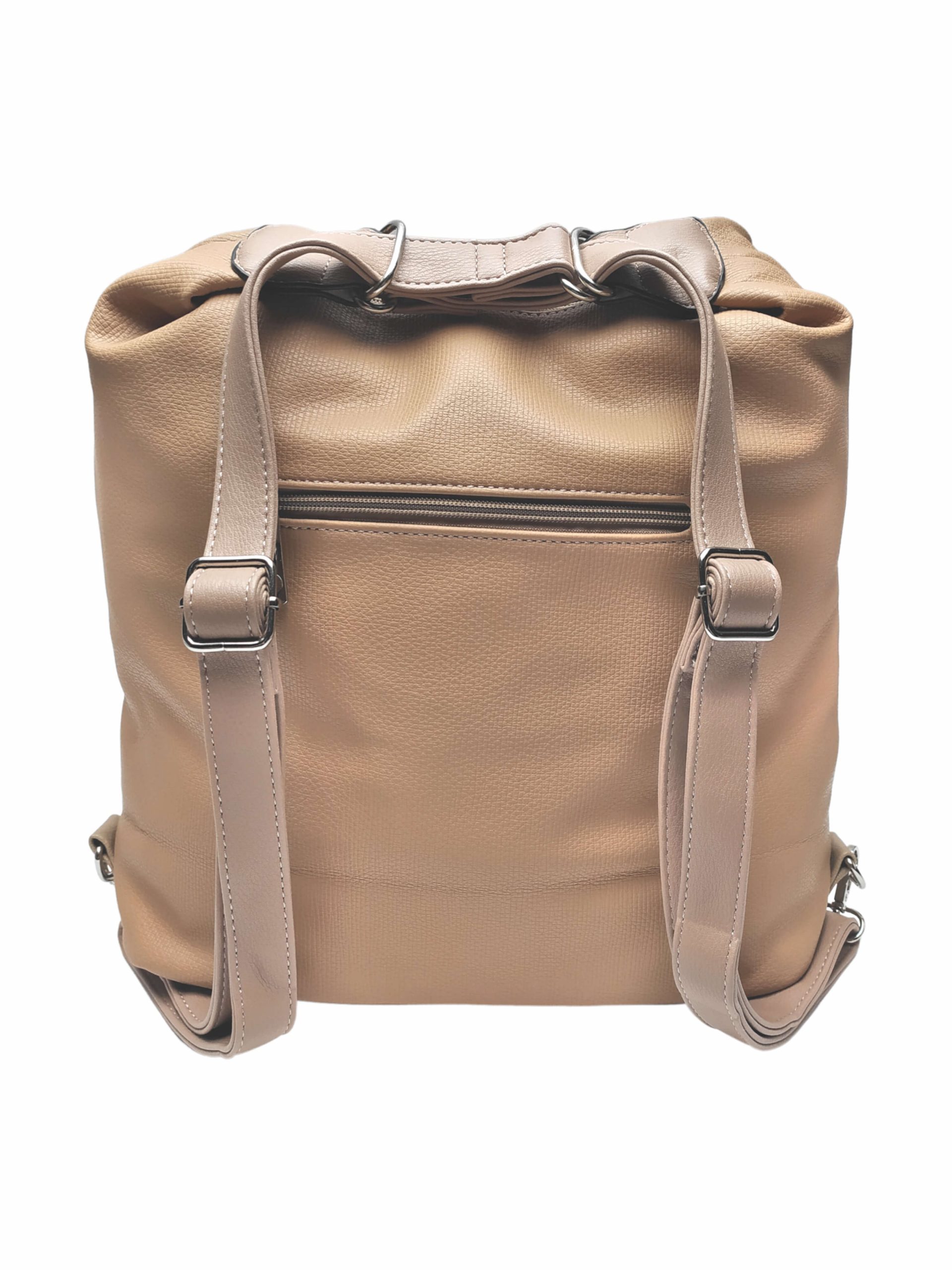 Velký světle hnědý kabelko-batoh s kapsami, Tapple, H181175N2, zadní strana kabelko-batohu s popruhy