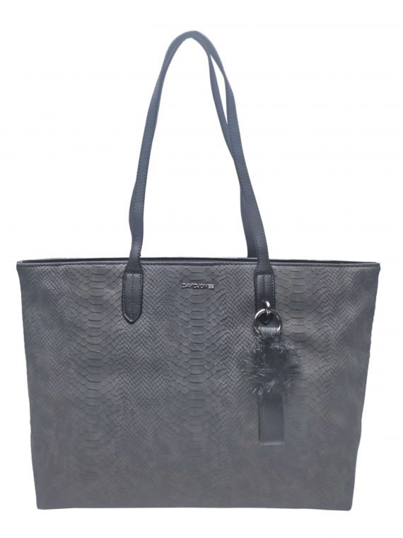 Velká dámská kabelka s elegantním hadím vzorem, David Jones. CM3538, tmavě šedá, přední strana kabelky přes rameno