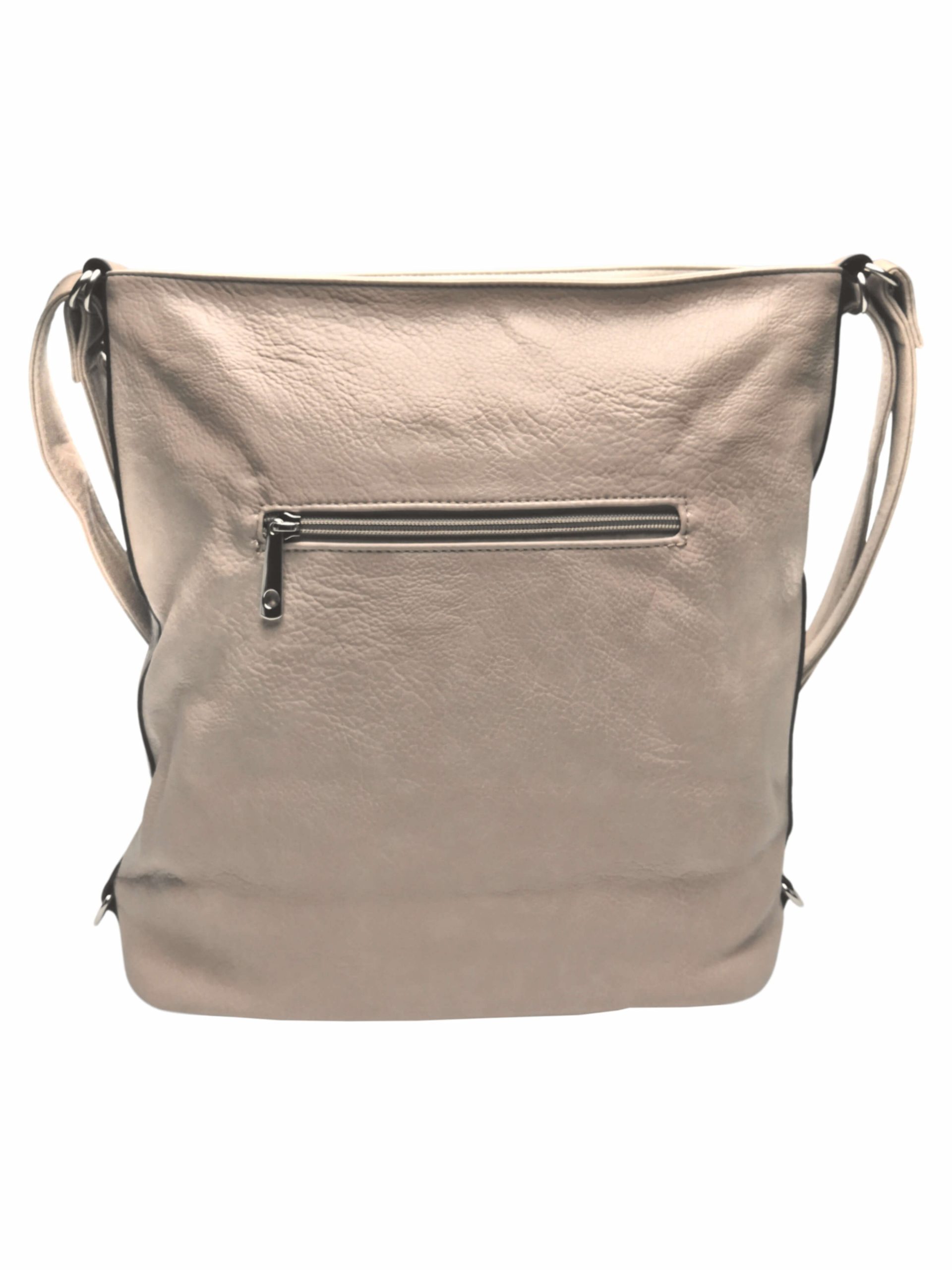 Velký béžový kabelko-batoh 2v1 z eko kůže, Tapple, H20805, zadní strana kabelko-batohu 2v1