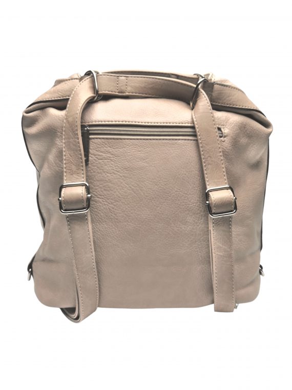 Velký dámský kabelko-batoh 2v1 z eko kůže, Tapple, H20805, béžový, zadní strana kabelko-batohu 2v1 s popruhy