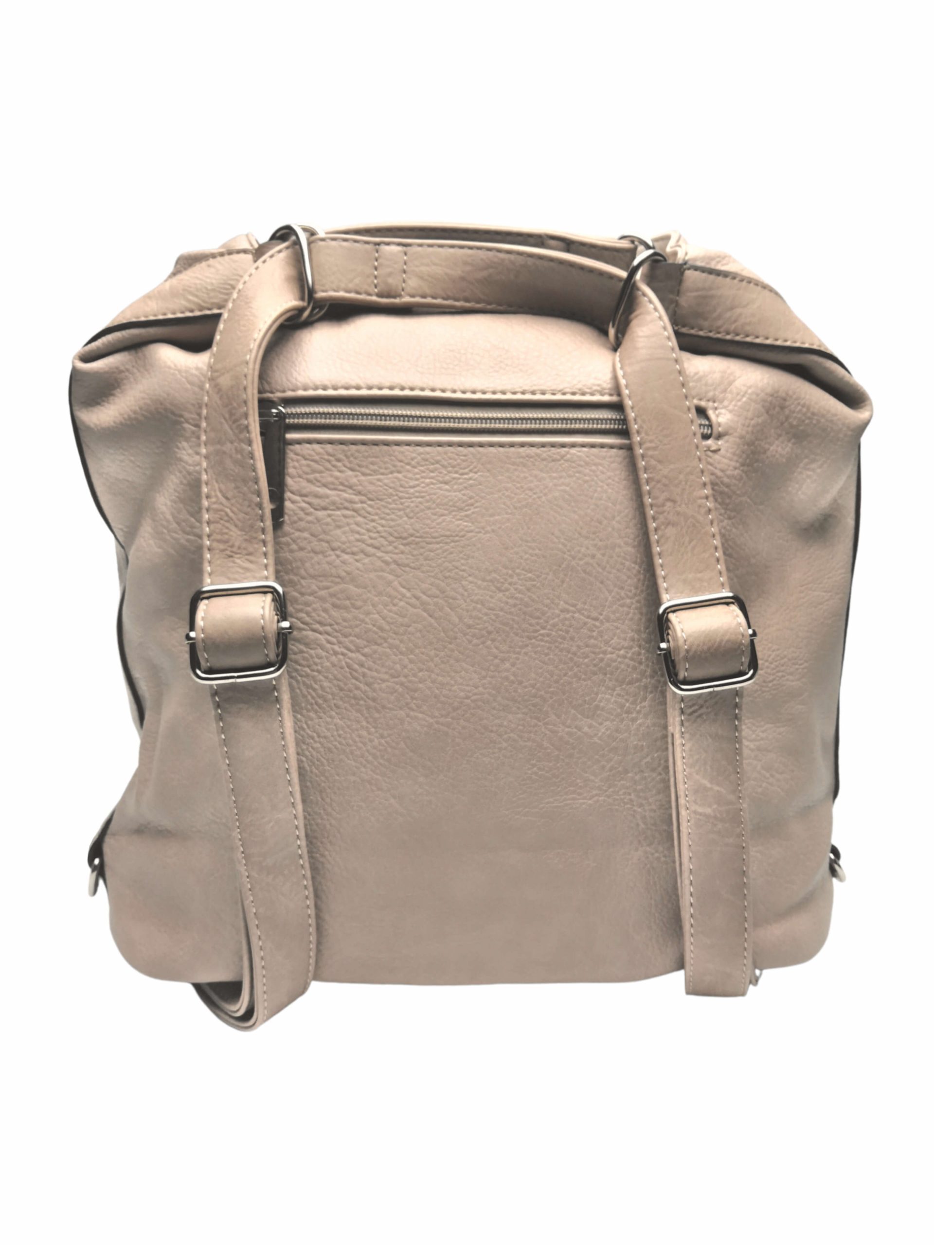 Velký béžový kabelko-batoh 2v1 z eko kůže, Tapple, H20805, zadní strana kabelko-batohu 2v1 s popruhy