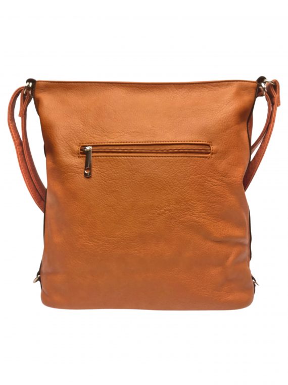 Velký dámský kabelko-batoh 2v1 z eko kůže, Tapple, H20805, středně hnědý, zadní strana kabelko-batohu 2v1