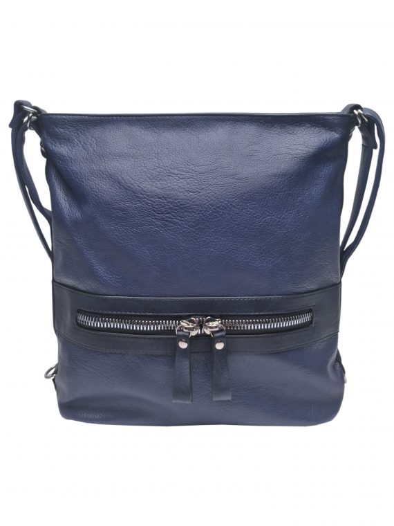 Velký dámský kabelko-batoh 2v1 z eko kůže, Tapple, H20805, středně modrý, přední strana kabelko-batohu 2v1