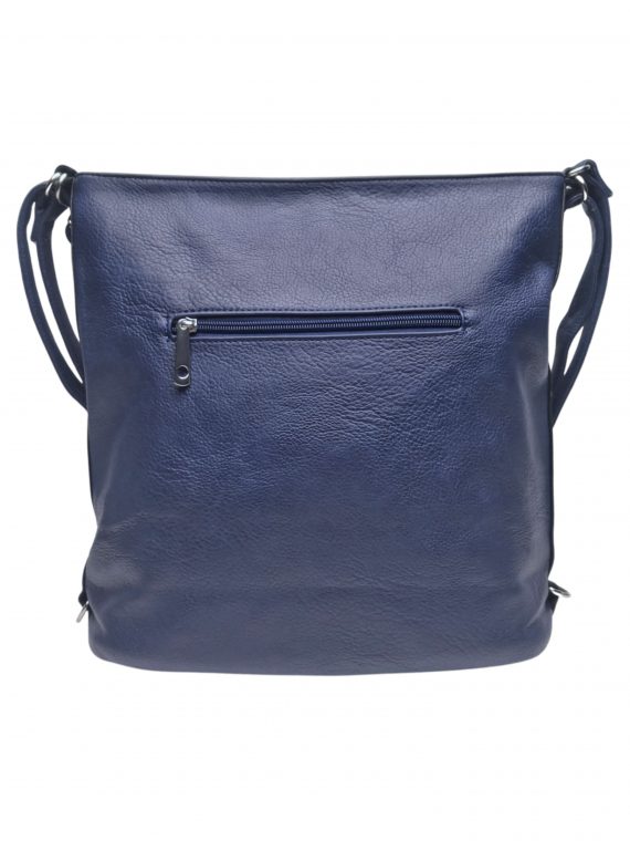 Velký dámský kabelko-batoh 2v1 z eko kůže, Tapple, H20805, středně modrý, zadní strana kabelko-batohu 2v1