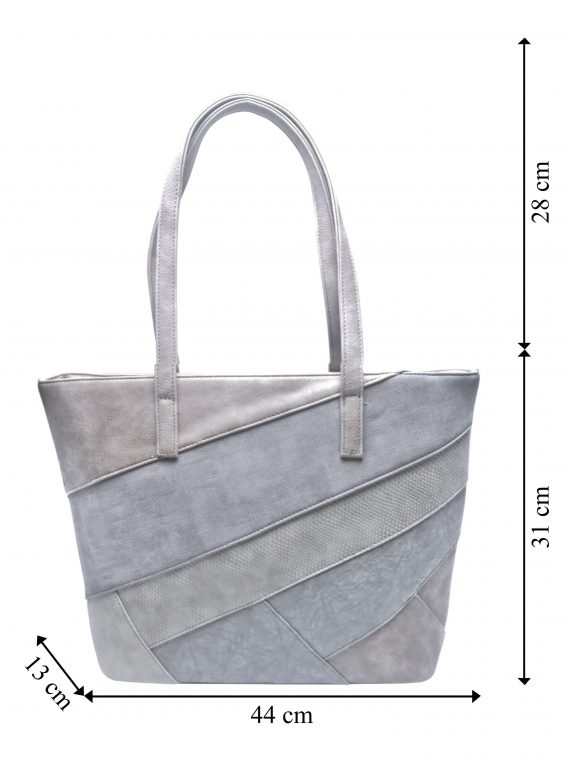 Dámská kabelka přes rameno s šikmými vzory, Tapple, H190030, světle šedá, přední strana kabelky přes rameno s rozměry