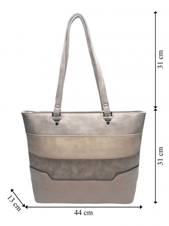Dámská kabelka přes rameno se slušivými vzory, Tapple, H190049, světle hnědá, přední strana kabelky přes rameno s rozměry