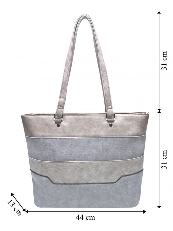 Dámská kabelka přes rameno se slušivými vzory, Tapple, H190049, světle šedá, přední strana kabelky přes rameno s rozměry