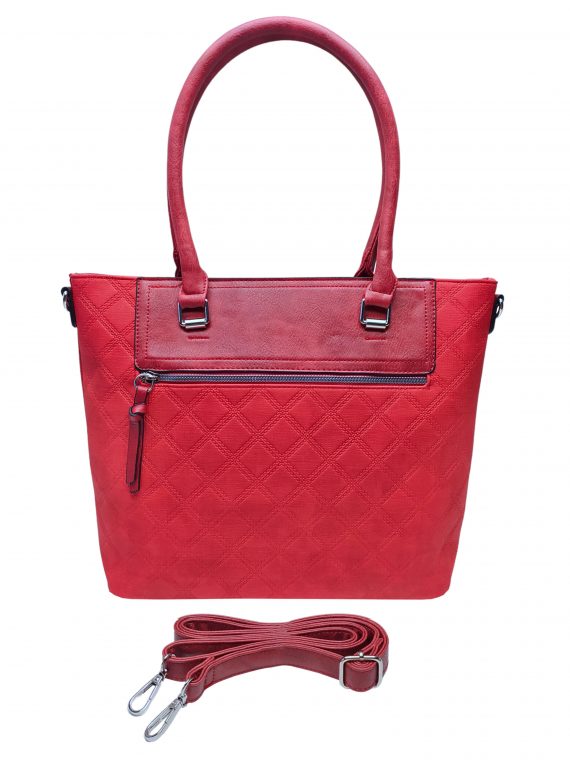 Elegantní kabelka s kosočtvercovým vzorem, Tapple, H190014, červená, přední strana kabelky do ruky s popruhem