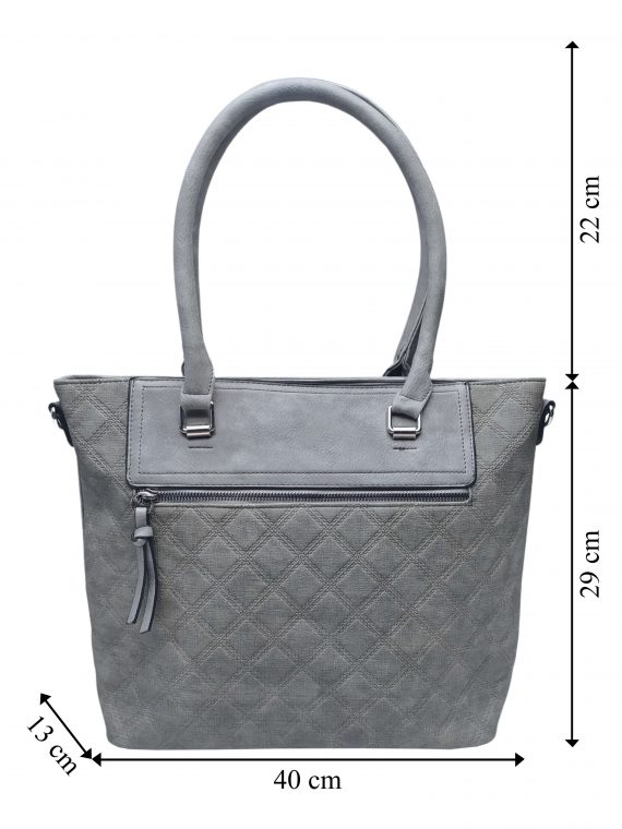 Elegantní kabelka s kosočtvercovým vzorem, Tapple, H190014, středně šedá, přední strana kabelky do ruky s rozměry