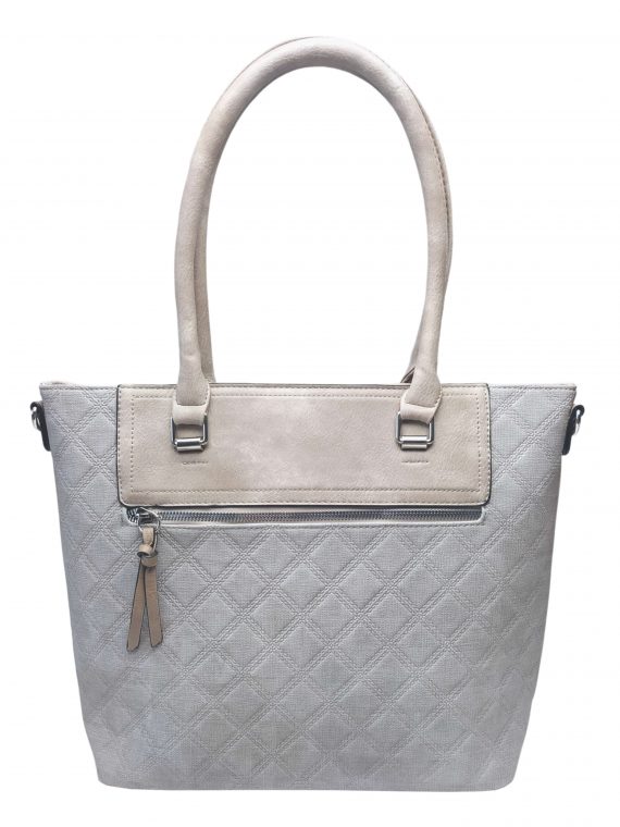 Elegantní kabelka s kosočtvercovým vzorem, Tapple, H190014, světle šedá, přední strana kabelky do ruky