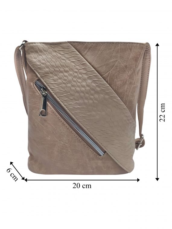 Mini crossbody kabelka se stylovou šikmou kapsou, Tapple, H17448, světle hnědá, přední strana crossbody kabelky s rozměry
