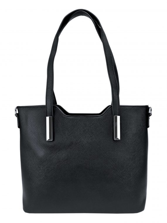 Slušivá dámská kabelka do ruky se stříbrnými detaily, Tapple, H20801, černá, přední strana kabelky do ruky
