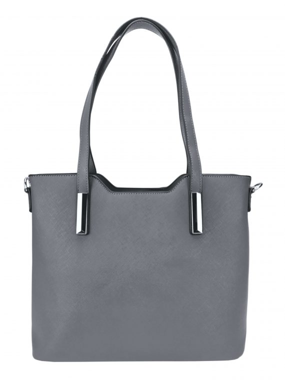 Slušivá dámská kabelka do ruky se stříbrnými detaily, Tapple, H20801, středně šedá, přední strana kabelky do ruky