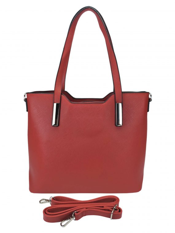 Slušivá dámská kabelka do ruky se stříbrnými detaily, Tapple, H20801, tmavě červená, přední strana kabelky do ruky s popruhem