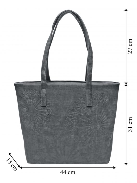 Slušivá dámská kabelka přes rameno s texturou, Tapple, H17409, středně šedá, přední strana kabelky přes rameno s rozměry