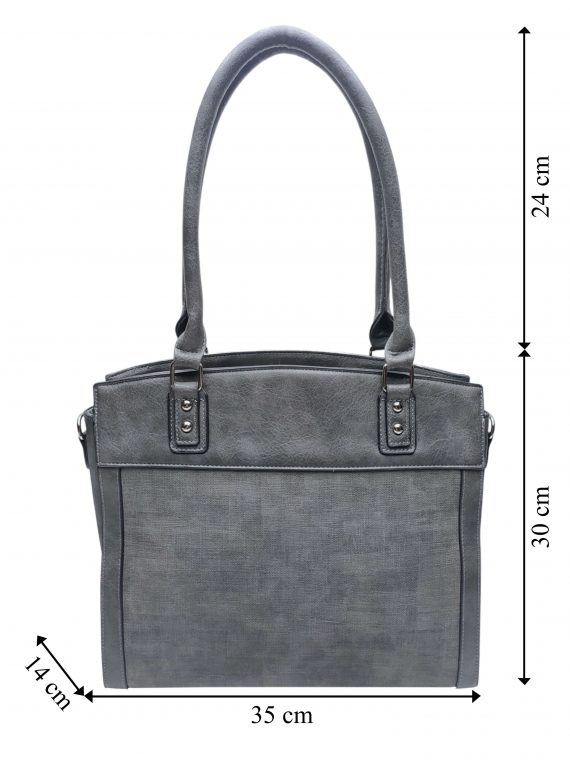 Stylová kabelka do ruky i přes rameno, Tapple, H190028, středně šedá, přední strana kabelky do ruky s rozměry