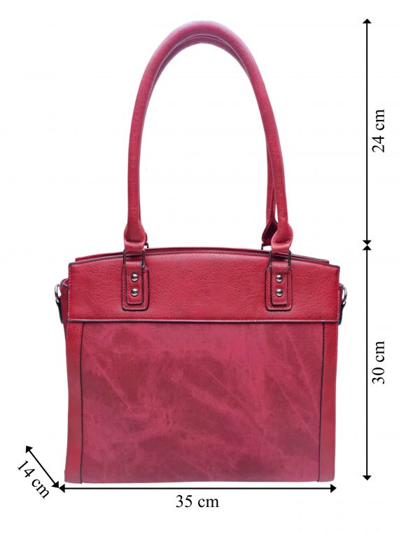 Stylová kabelka do ruky i přes rameno, Tapple, H190028, tmavě červená, přední strana kabelky do ruky s rozměry