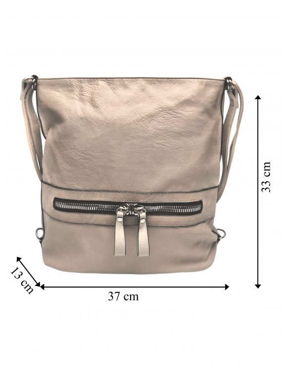 Velký dámský kabelko-batoh 2v1 z eko kůže, Tapple, H20805, béžový, přední strana kabelko-batohu 2v1 s rozměry