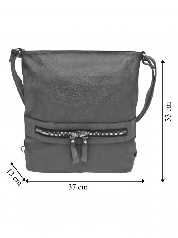 Velký dámský kabelko-batoh 2v1 z eko kůže, Tapple, H20805, středně šedý, přední strana kabelko-batohu 2v1 s rozměry