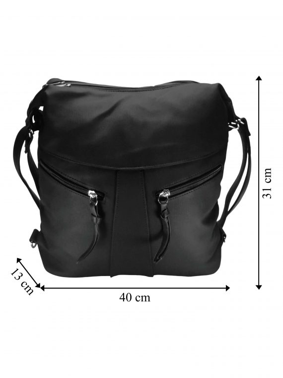 Velký dámský kabelko-batoh z eko kůže, Tapple, H18076, černý, přední strana kabelko-batohu s rozměry