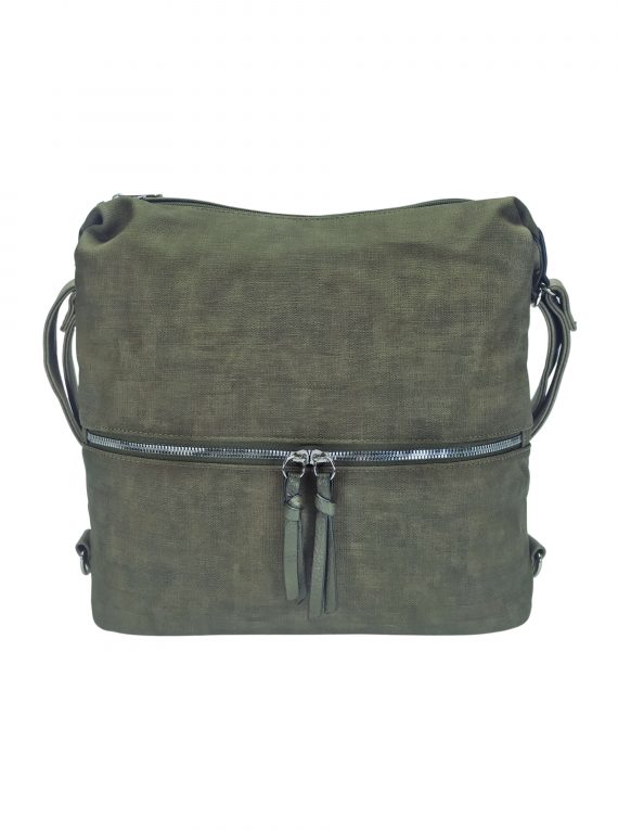 Moderní dámský kabelko-batoh z eko kůže, Tapple, H190010, khaki / hnědozelený, přední strana kabelko-batohu