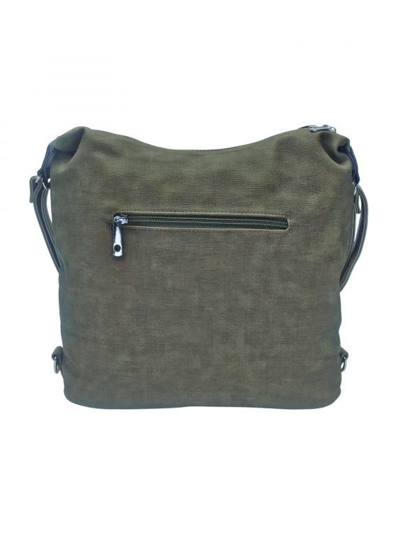 Moderní dámský kabelko-batoh z eko kůže, Tapple, H190010, khaki / hnědozelený, zadní strana kabelko-batohu