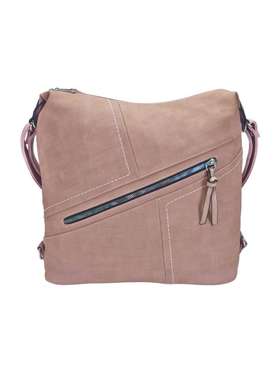 Velký dámský kabelko-batoh s šikmou kapsou, Tapple, H18077N, starorůžový, přední strana kabelko-batohu