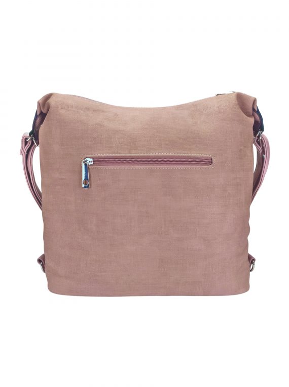 Velký dámský kabelko-batoh s šikmou kapsou, Tapple, H18077N, starorůžový, zadní strana kabelko-batohu