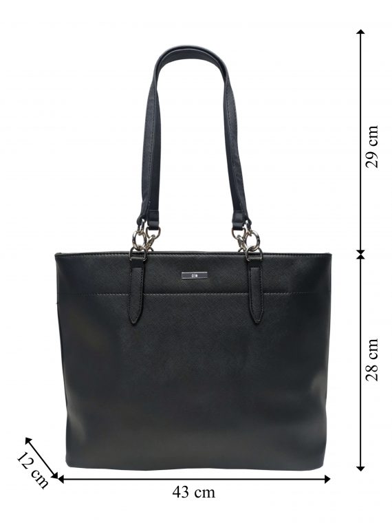 Elegantní dámská kabelka přes rameno, Ola, G-9223, černá, přední strana kabelky přes rameno s rozměry